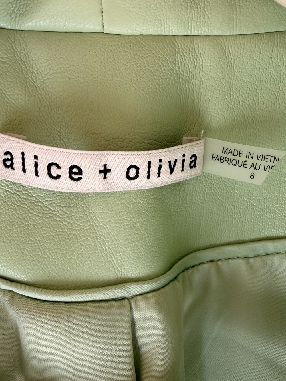 Alice + Olivia Denny Vegan Leather Blazer Pistachio Green * Size M - Picture 6 of 11